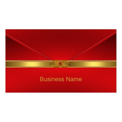 Elegant Business Card Red Gold Trim Red Jewel (front side)