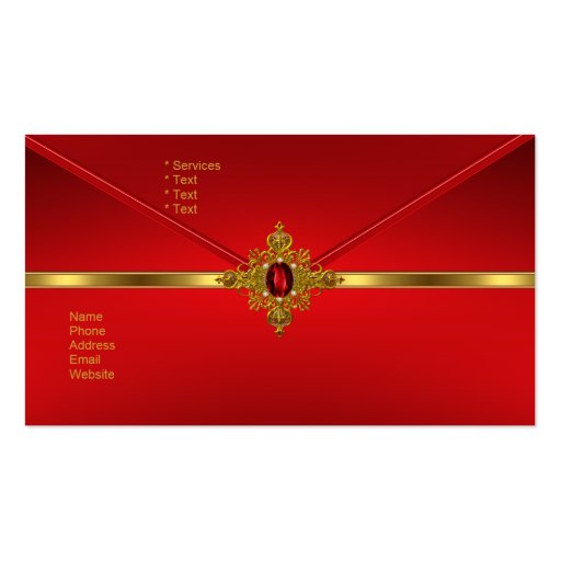 Elegant Business Card Red Gold Trim Red Jewel (back side)