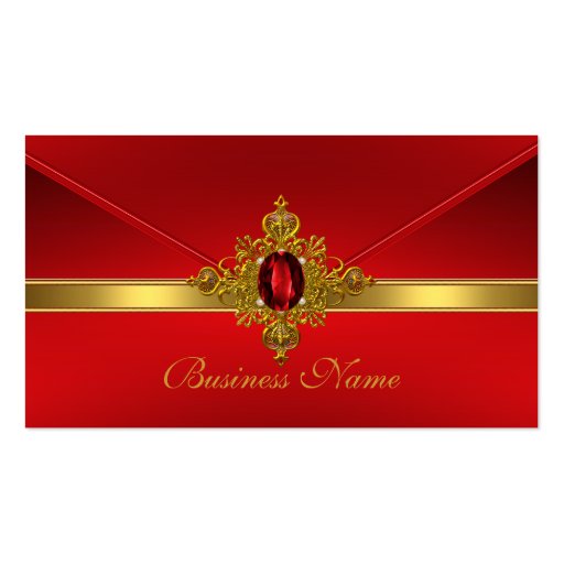 Elegant Business Card Red Gold Trim Red Jewel