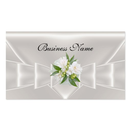 Elegant Business Card White Silk Floral Bow (front side)