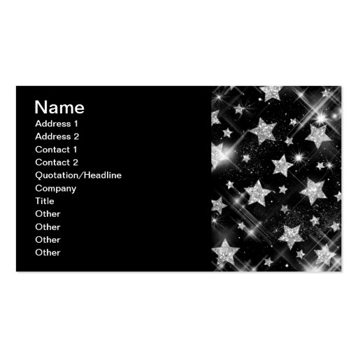 Elegant Business Silver Glitter Stars Business Card Template (front side)