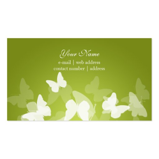 Elegant Butterflies Lime Green Professional Business Cards (back side)