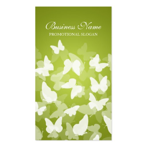 Elegant Butterflies Lime Green Professional Business Cards (front side)