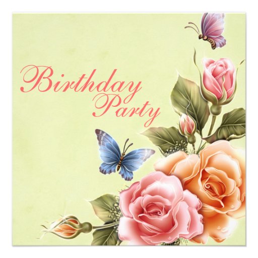 Elegant Butterflies & Roses Birthday Invitation
