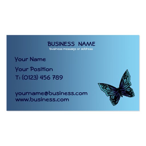 elegant butterfly business card in blue (back side)