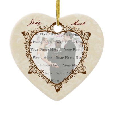 Elegant Butterfly Wedding Photo Heart Ornament