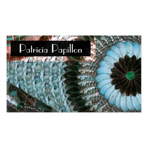 Elegant Butterfly Wing Business Card Aqua Art Deco (back side)