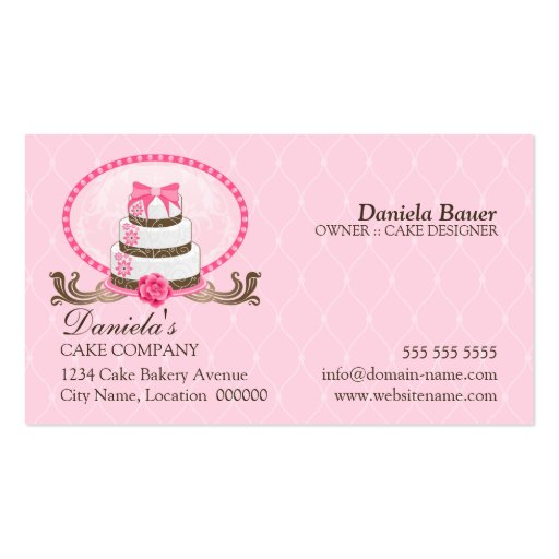 Elegant Cake Bakery Damask Business Cards (back side)