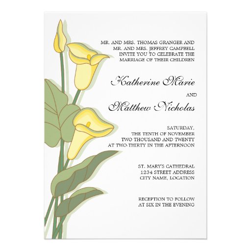 Elegant Calla Lily in Yellow Wedding Invitations