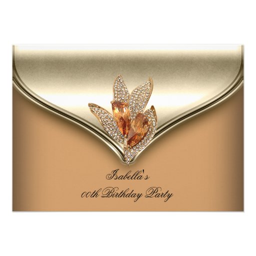Elegant Caramel Beige Gold Birthday Party Personalized Invites (front side)