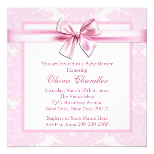 Elegant Carriage Pink Damask Baby Shower Invitatio Announcement