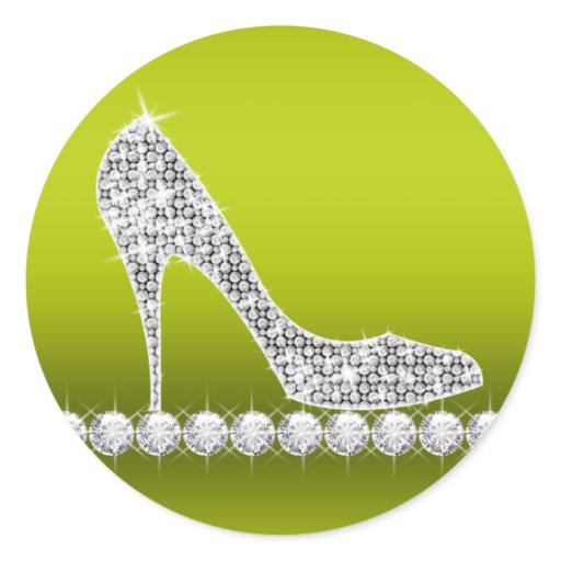 Elegant Celery Green Diamond High Heel Shoe Classic Round Sticker ...
