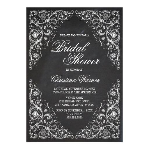Elegant Chalkboard Corner Flourish Bridal Shower Personalized Announcement