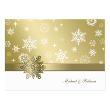 Elegant Champagne and White Winter Snowflake RSVP Business Card