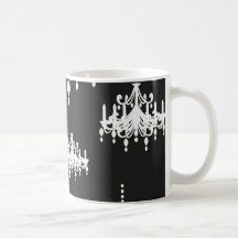 elegant chandelier black white damask coffee mug