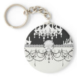elegant chandelier black white damask key chain