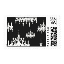 elegant chandelier black white damask stamps