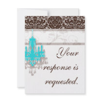 Elegant Chandelier Wedding Reply Card BB damask Invite