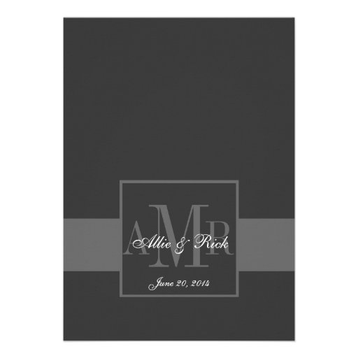 Elegant Charcoal Monogram Wedding Invitation Front