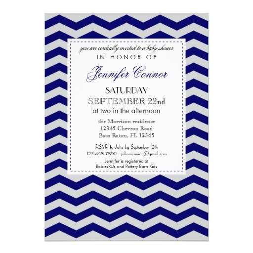 Elegant Chevron Baby Shower Navy Blue Invitation