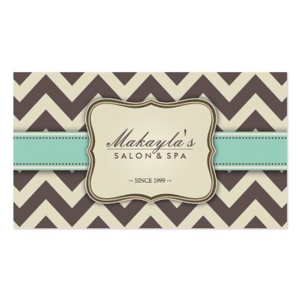 Elegant Chevron Modern Brown, Green and Beige Business Card Template