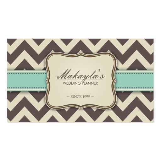 Elegant Chevron Modern Brown, Green and Beige Business Card Template (front side)