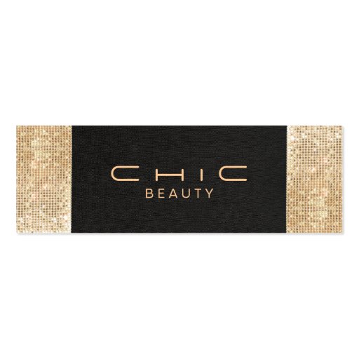 Elegant Chic Black Linen Gold Sequin Beauty Business Card (front side)