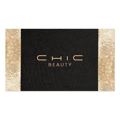 Elegant Chic Black Linen Gold Sequin Beauty Business Card Templates (front side)