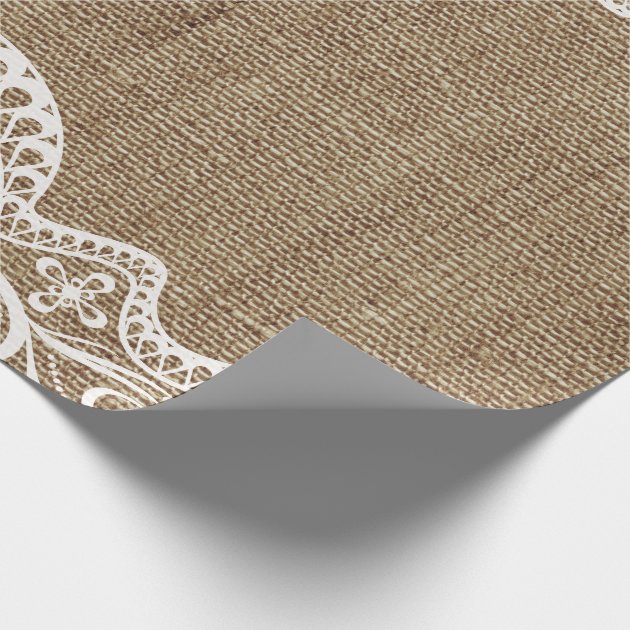 Elegant Chic Lace Decor on Rustic Country Burlap Wrapping Paper 4/4