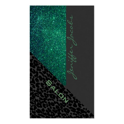 Elegant chic luxury contemporary leopard glittery business card (front side)