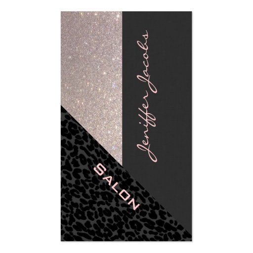 Elegant chic luxury contemporary leopard glittery business cards (front side)