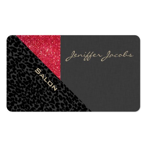 Elegant chic luxury contemporary leopard glittery business card templates (front side)