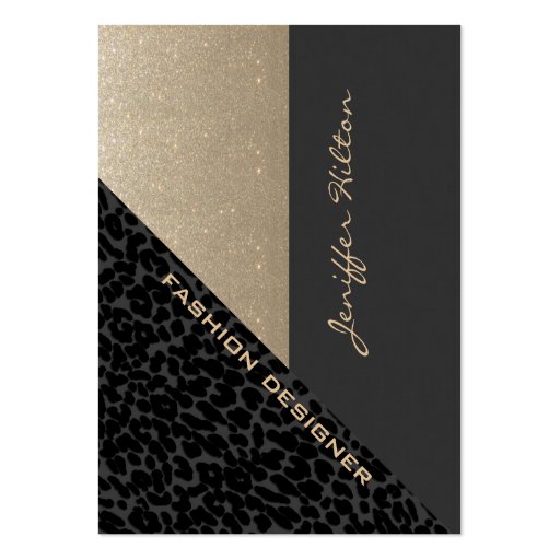 Elegant chic luxury contemporary leopard glittery business cards (front side)