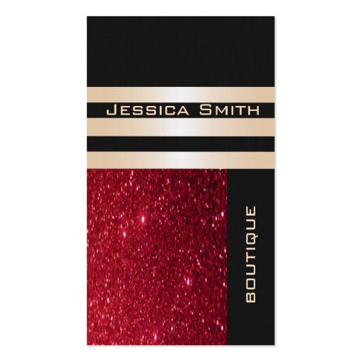 Elegant  chic luxury contemporary red glittery business card (front side)