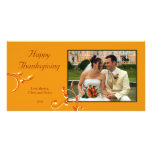 Elegant chic orange scroll Thanksgiving greeting Photo Card