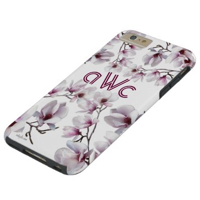 Elegant chic pink magnolia monogram tough iPhone 6 plus case