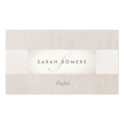 Elegant Chic Silver Classy Striped Beige Monogram Business Card (front side)