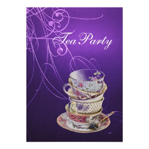 elegant chic swirls vintage purple tea party announcements
