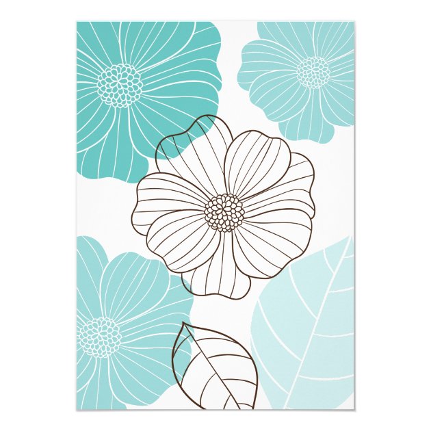 Elegant Chic Turquoise Green Floral Bridal Shower 5x7 Paper Invitation Card