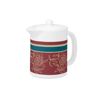 Elegant China Teapot, Maroon, Blue Floral