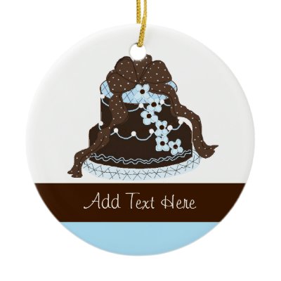 Elegant Chocolate and Blue Designer Cake Ornament