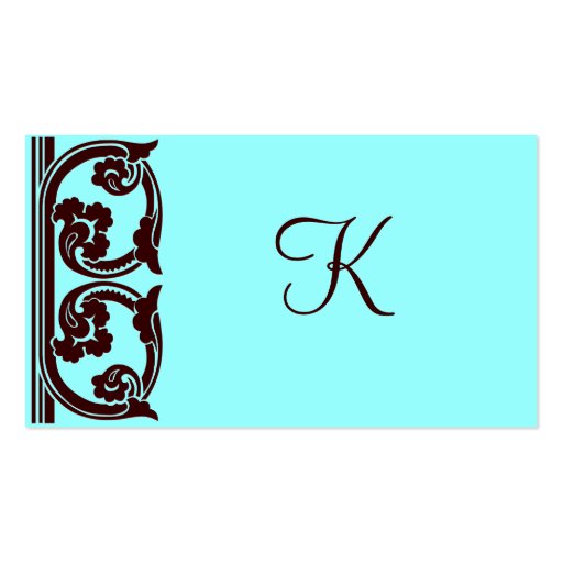 Elegant Chocolate Brown Monogram Teal Card Business Card Template (front side)