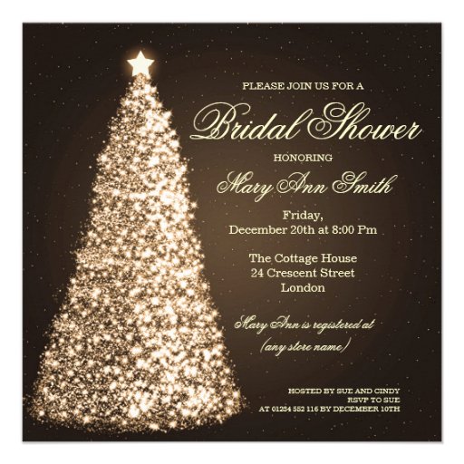Elegant Christmas Bridal Shower Gold Invite (front side)
