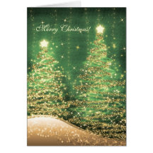Elegant Christmas Cards Sparkling Trees Green