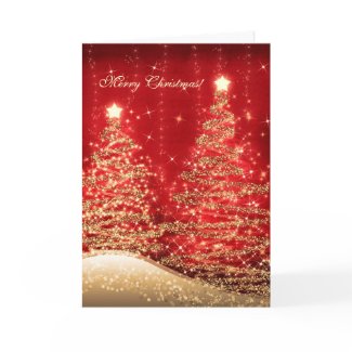 Elegant Christmas Cards Sparkling Trees Red card