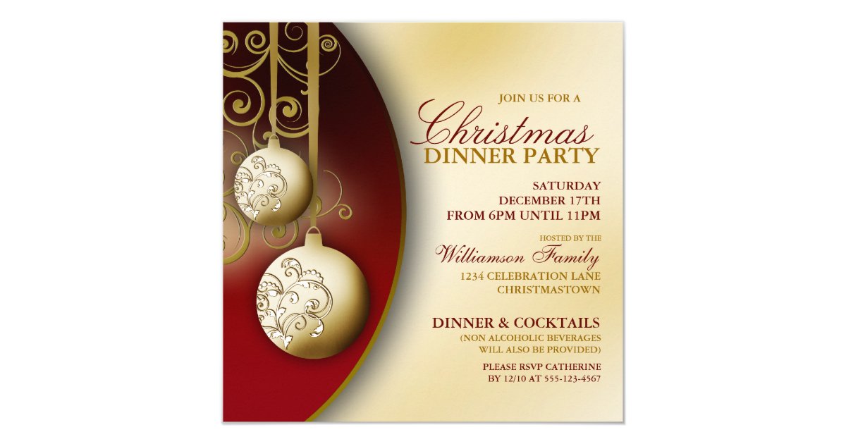 Elegant Christmas Dinner Party Invitation | Zazzle