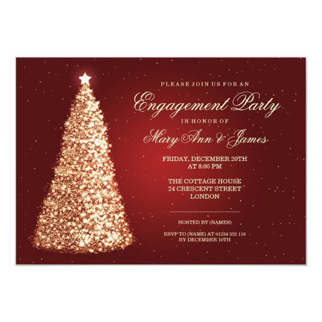 Elegant Christmas Engagement Party Gold Red Card (front side)