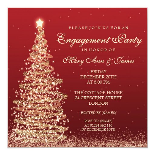 elegant christmas engagement party red gold invitation elegant christmas engagement party red gold invitation