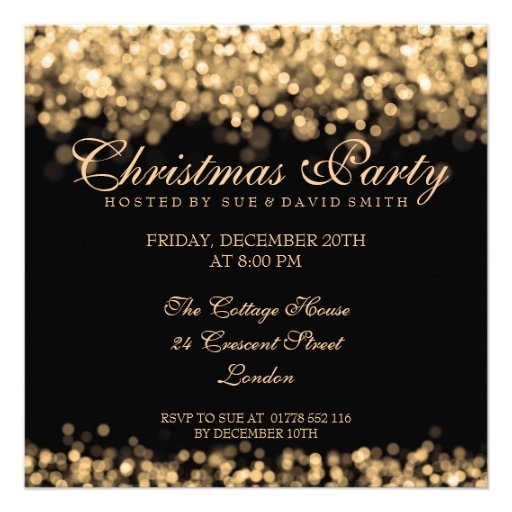 Elegant Christmas Party Gold Shimmering Lights Invitations