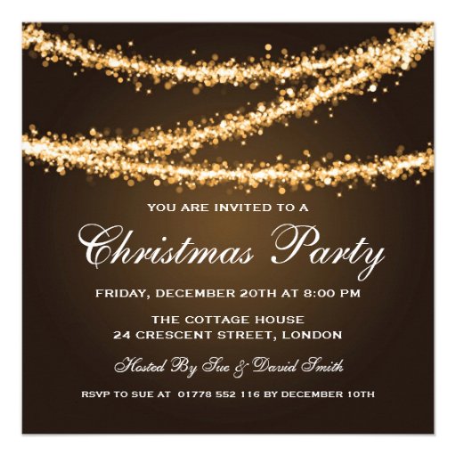 Elegant Christmas Party Gold String Lights Announcements (front side)